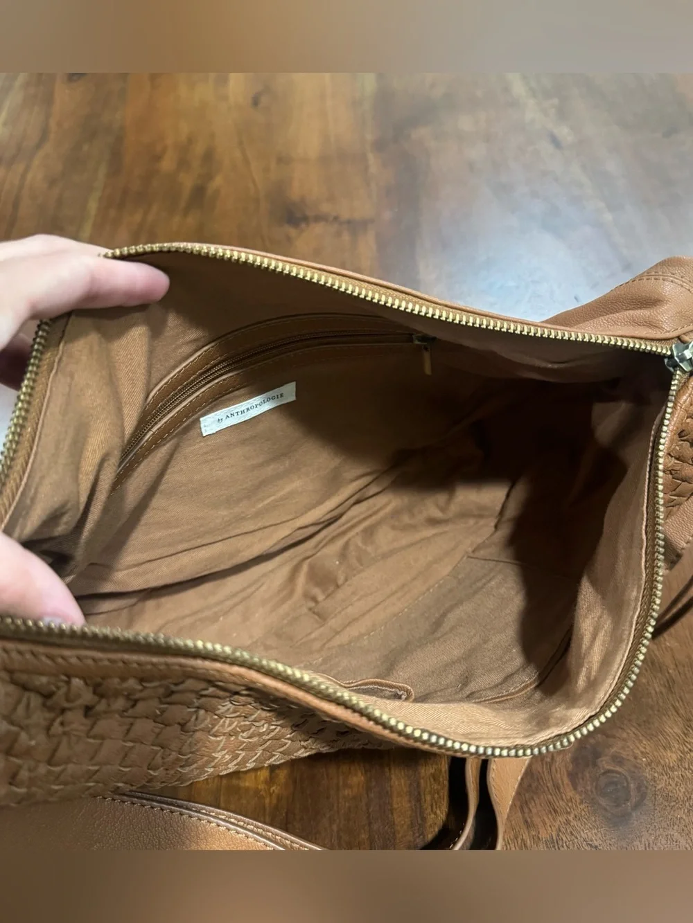 Anthropologie Crescent Woven Leather Shoulder Bag